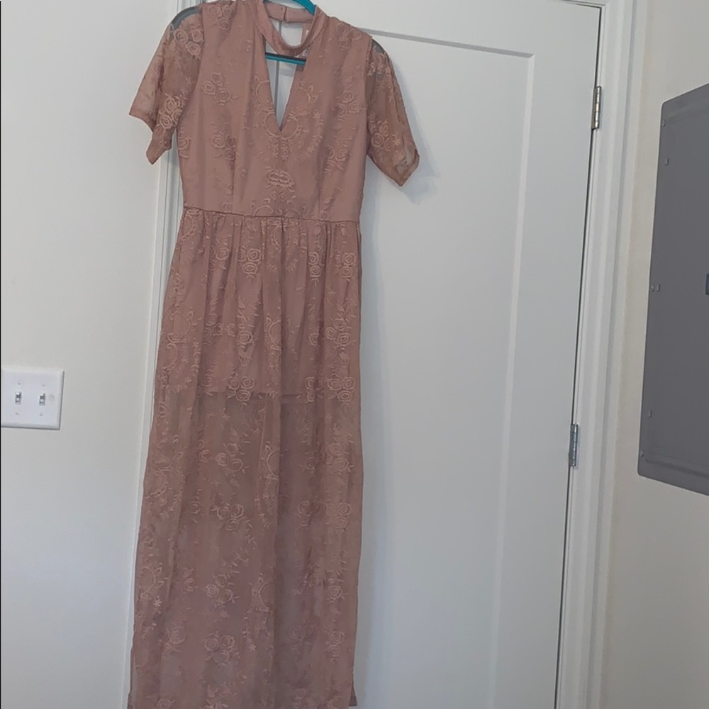 Light pink maxi dress with romper underneath